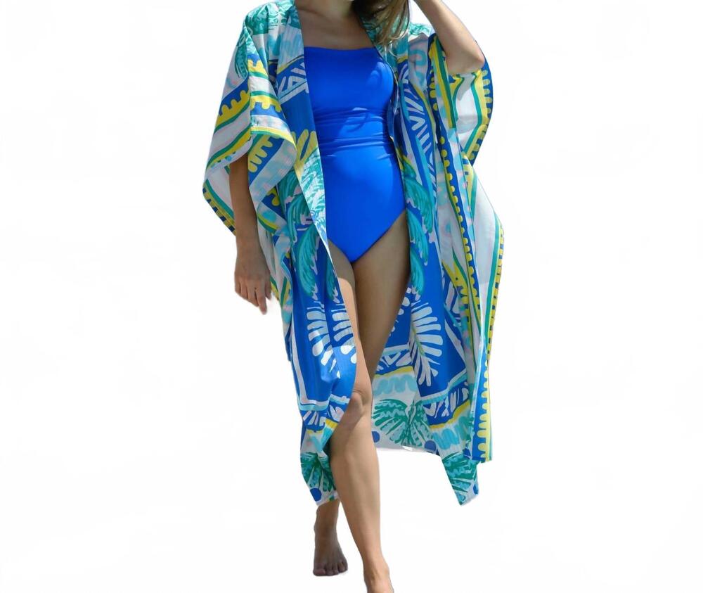 NEW BAYE LONDON relaxed fit beach robe in blue palm